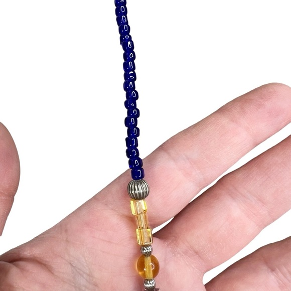 Cobalt Blue & Yellow Lampwork Seed Beaded Necklace - Picture 4 of 10